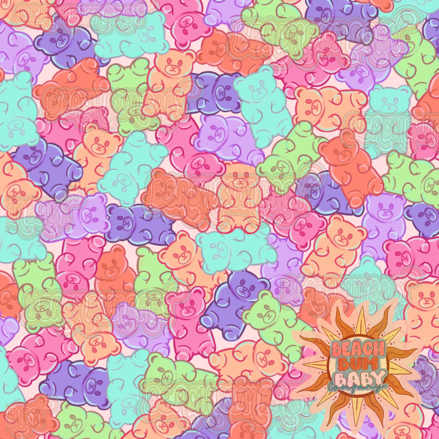 Pastel Gummy bears pink background