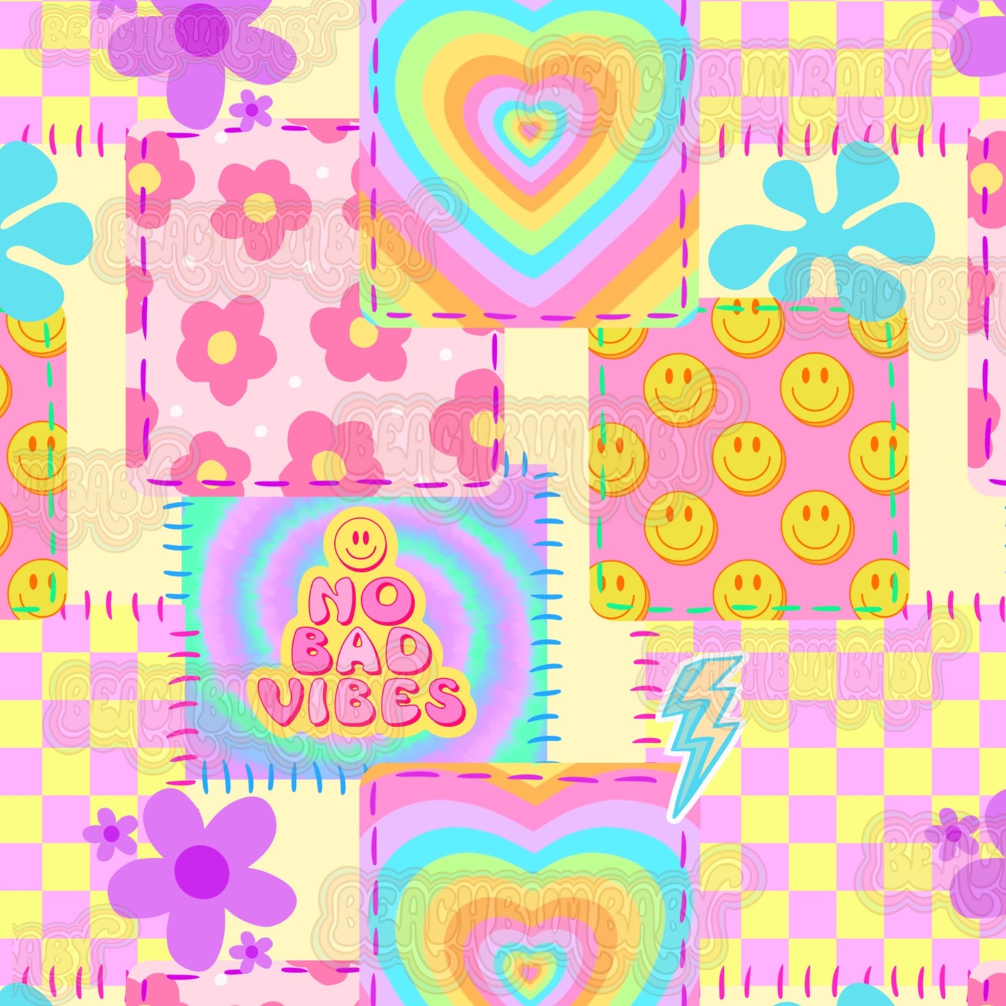 Bright groovy smiley patchwork
