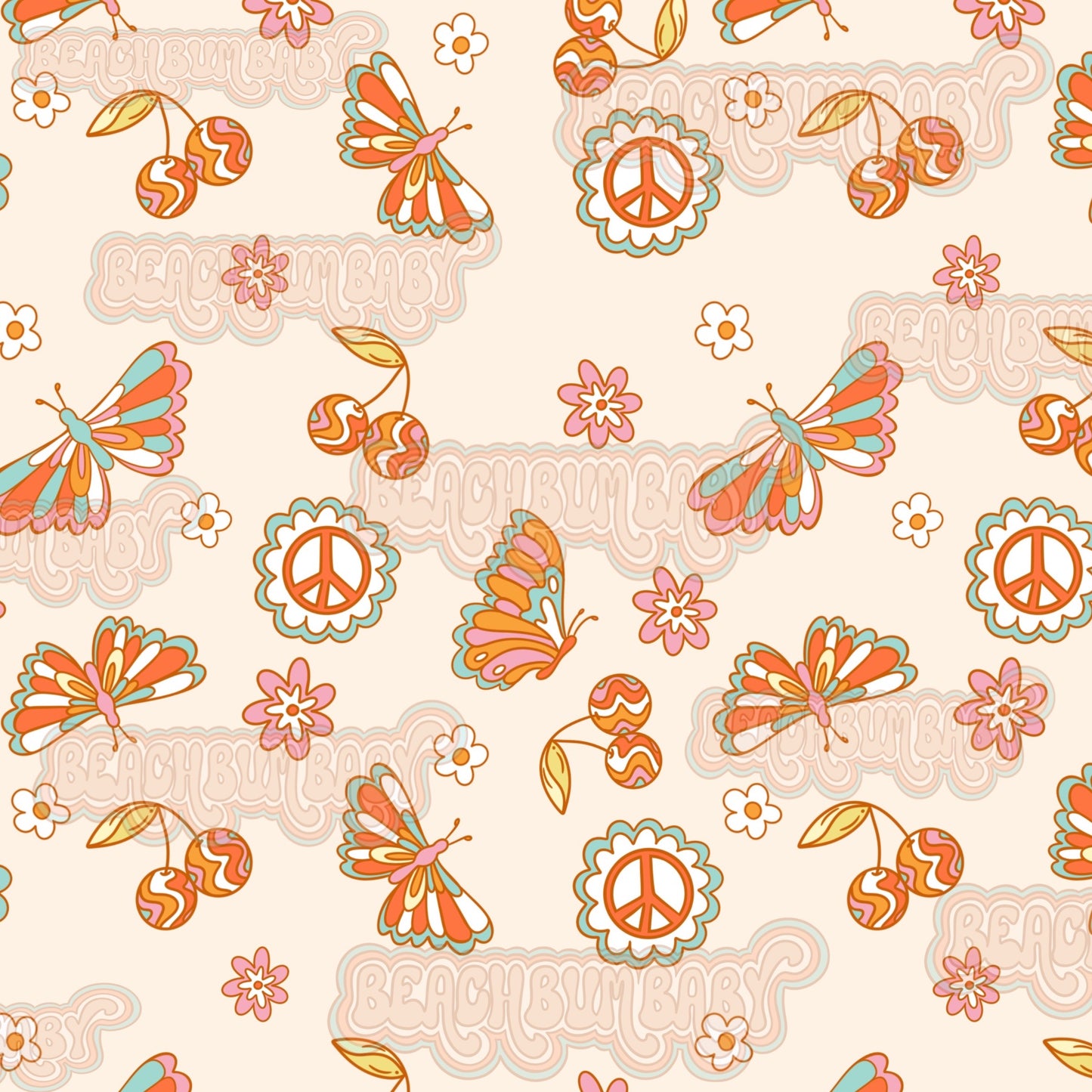 Retro spring butterflies beige