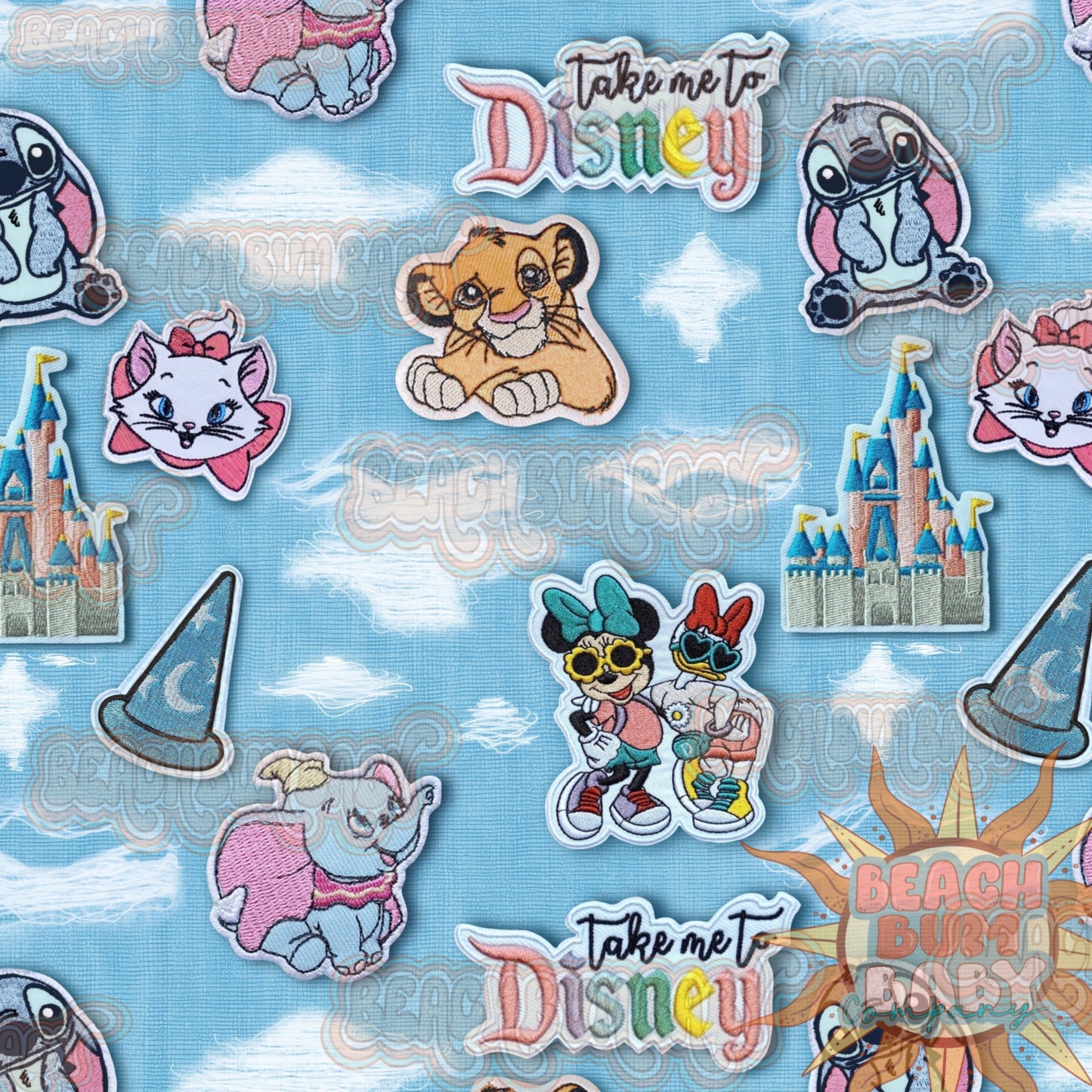 Distressed denim take me to disney patches