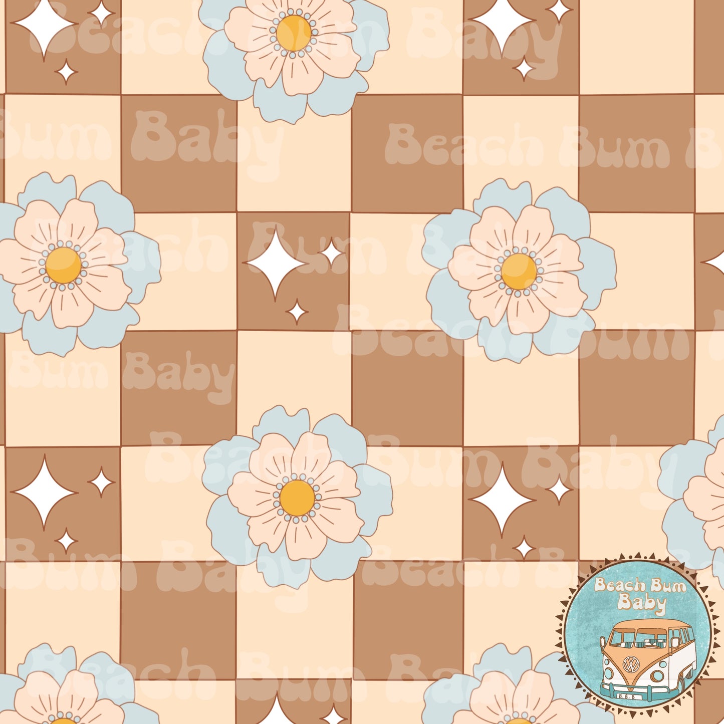 Retro floral checkered