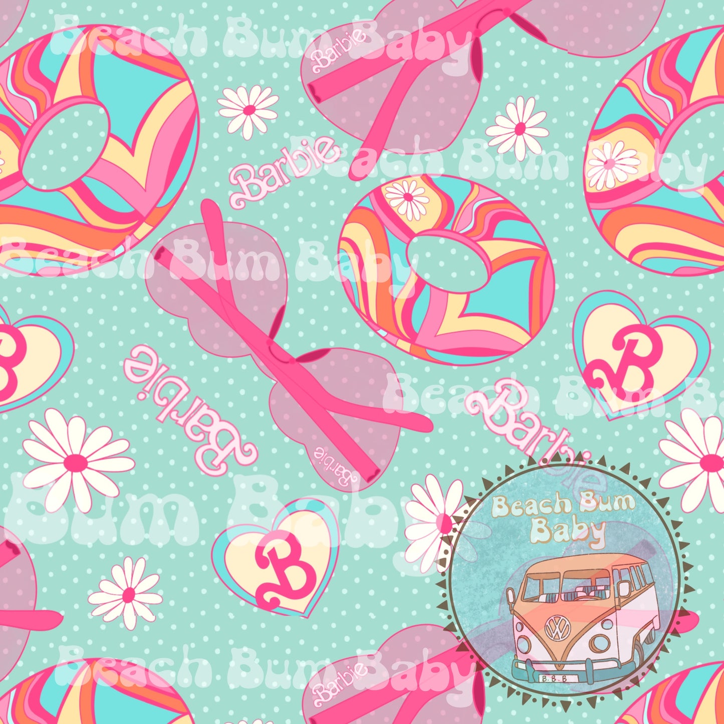 Retro doll summer floats blue