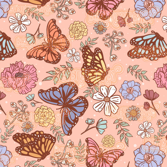 Spring floral butterflies peach