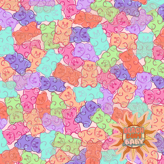 Pastel Gummy bears pink background