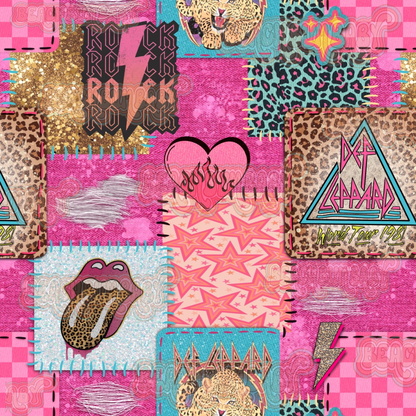 Denim leopard band patchwork