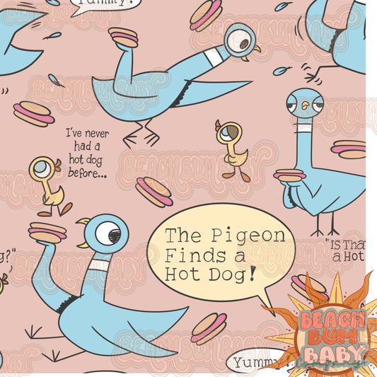 The pigeon finds a hotdog
