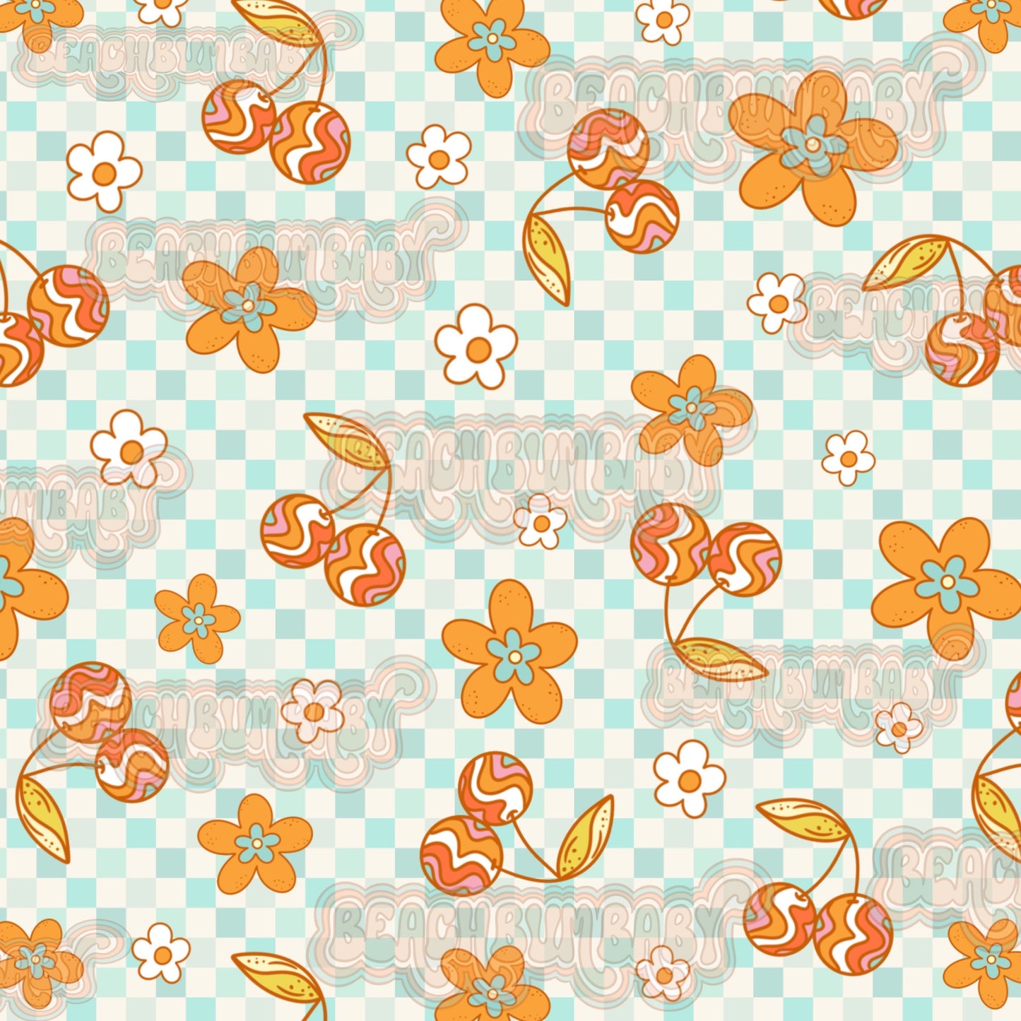 Retro spring cherries checkered