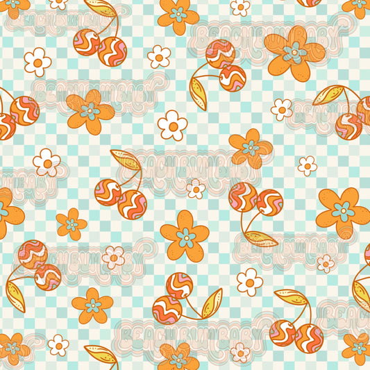 Retro spring cherries checkered
