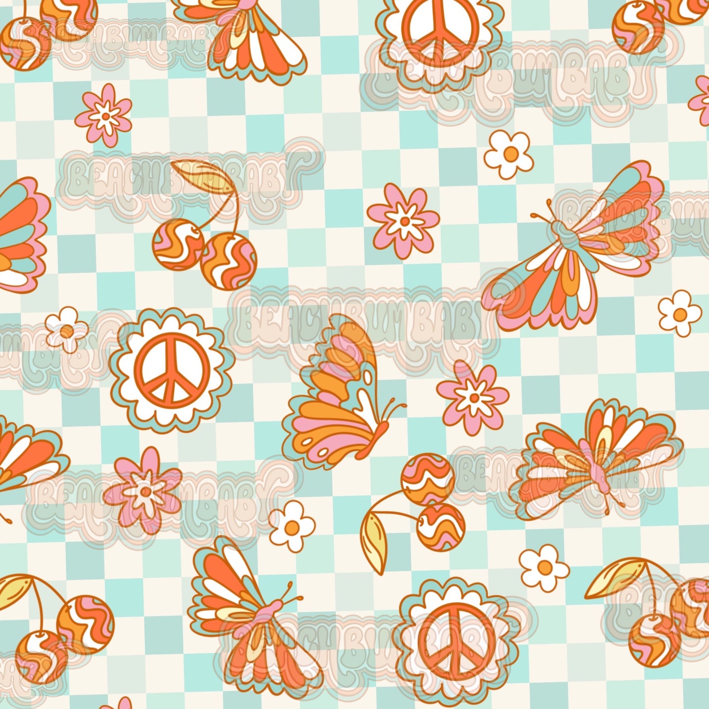 Retro spring butterflies checkered