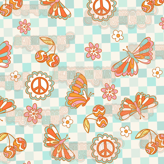 Retro spring butterflies checkered