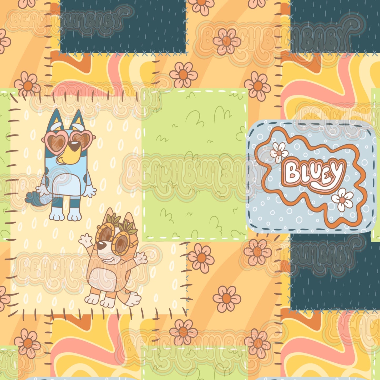 Spring blue dog patchwork