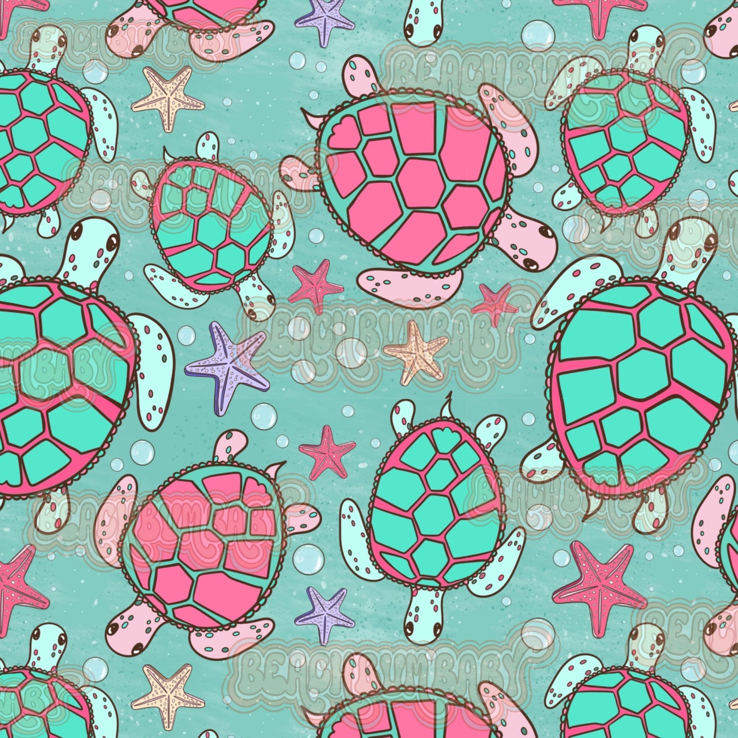 Pink and blue sea turtles