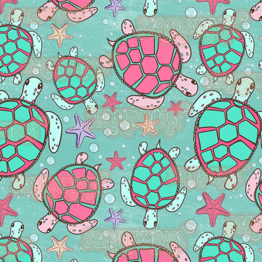Pink and blue sea turtles