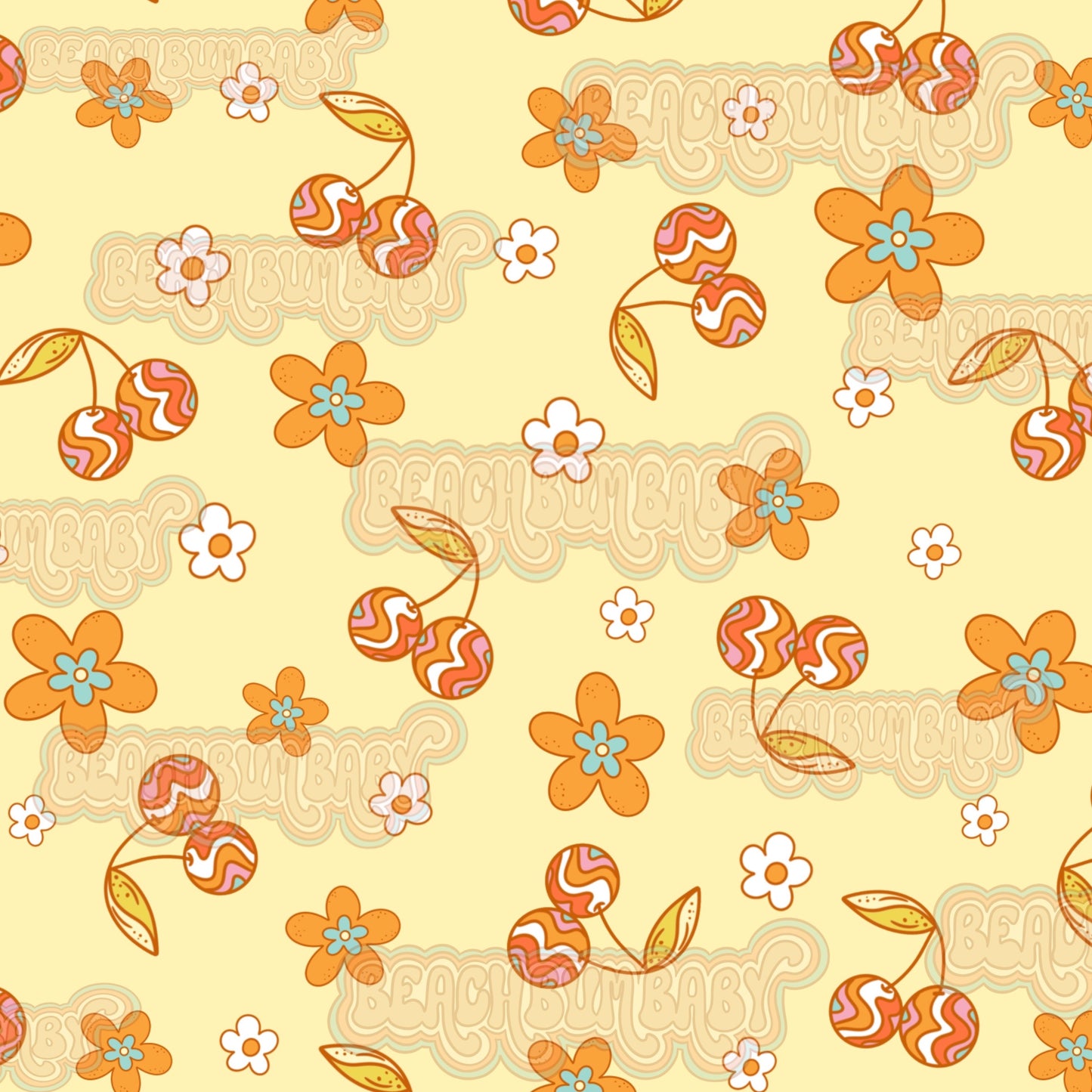 Retro spring cherries green