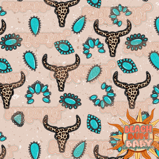 Western turquoise gems & bull coord