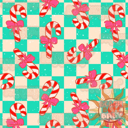 Turquoise checkered candy canes