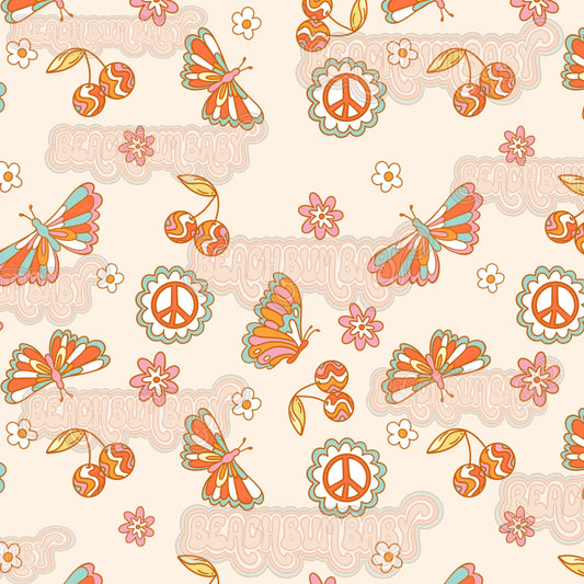 Retro spring butterflies beige