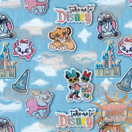 Distressed denim take me to disney patches