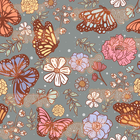 Spring floral butterflies green