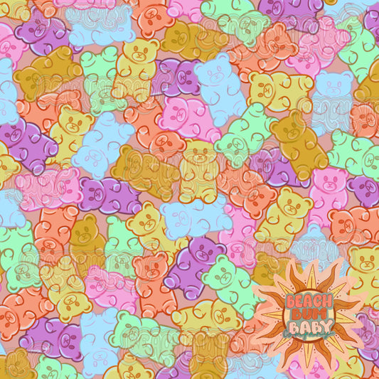 Pastel Gummy bears tan background