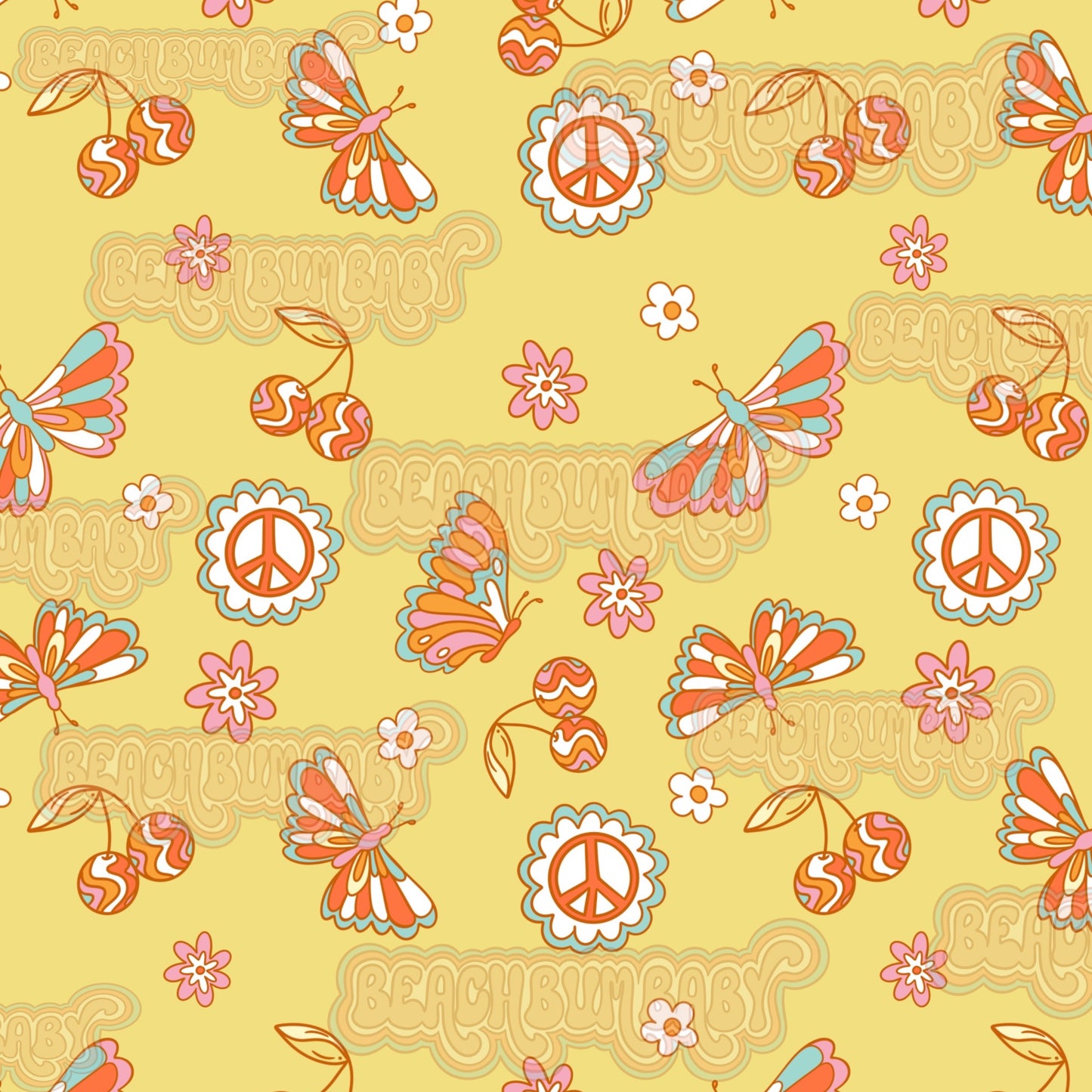 Retro spring butterflies green