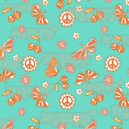 Retro spring butterflies teal