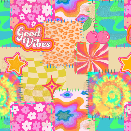 Bright groovy good vibes patchwork