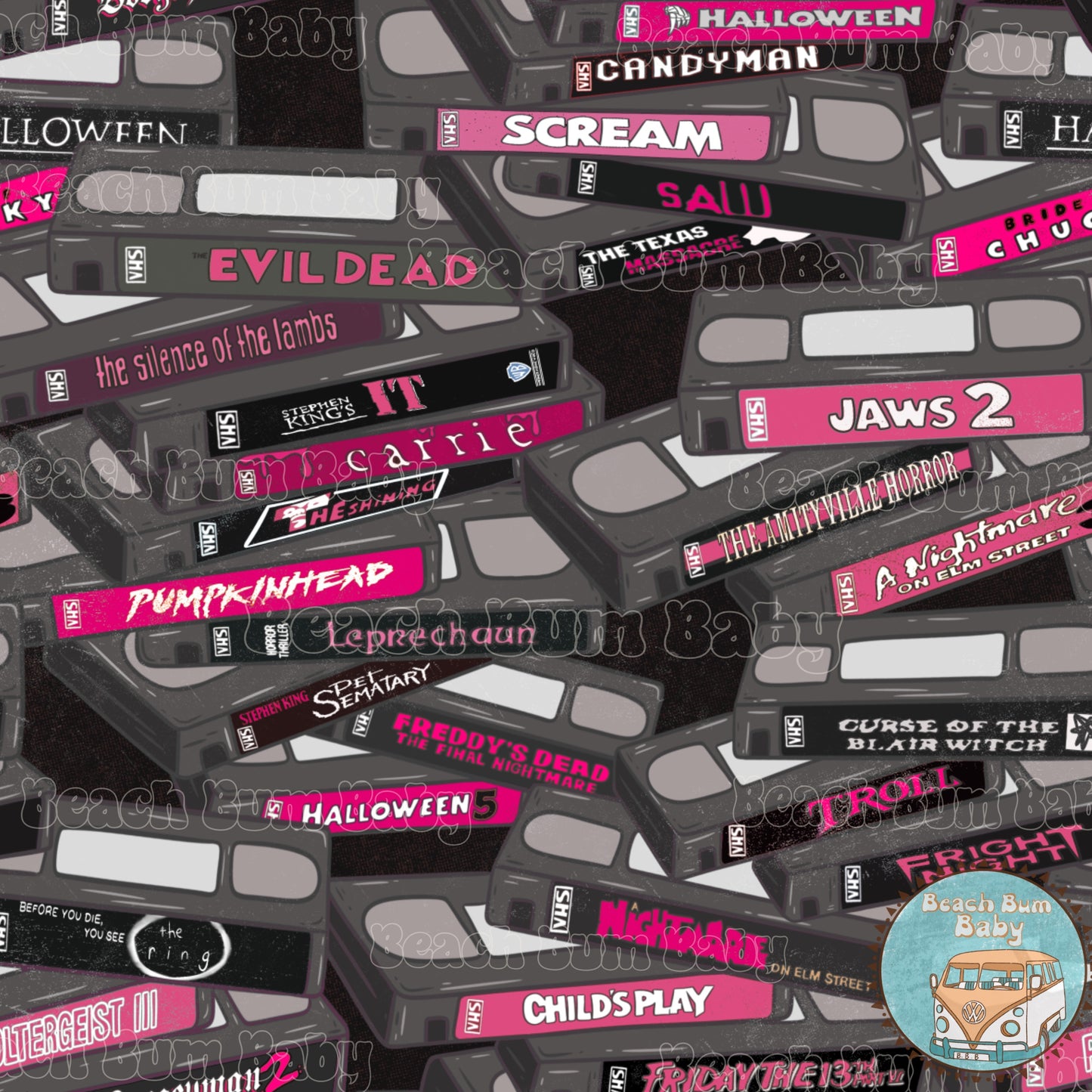 VHS horror movies pink and black