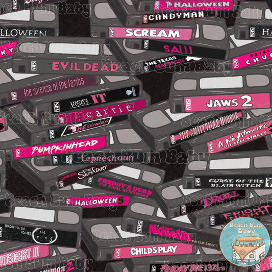 VHS horror movies pink and black