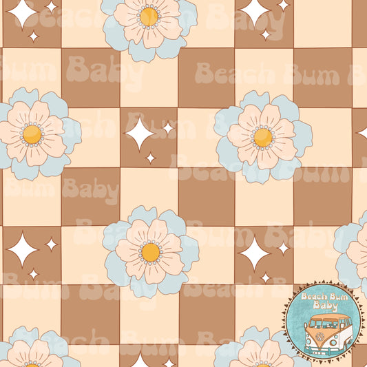 Retro floral checkered