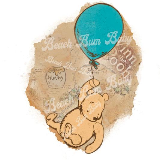 Vintage bear blue balloon png