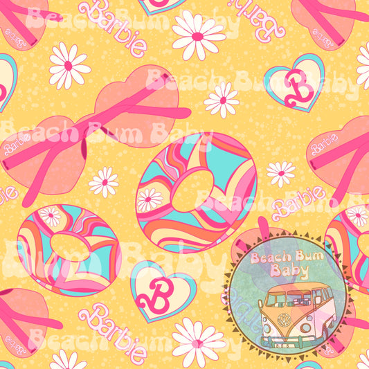 Retro doll summer floats yellow