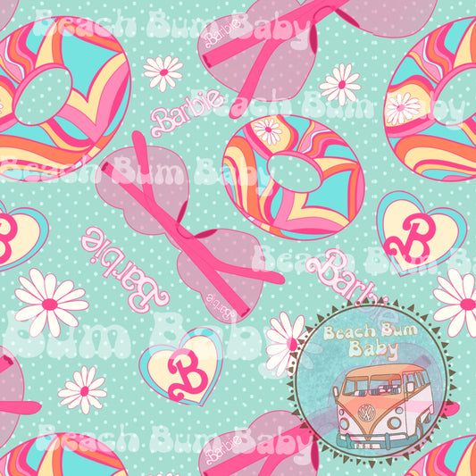 Retro doll summer floats blue